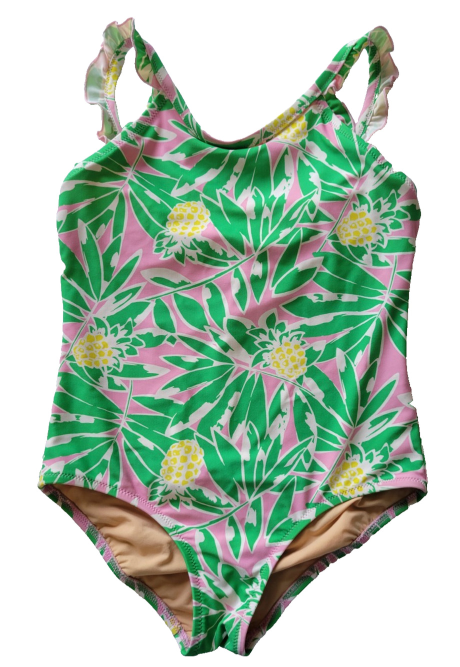 J.Crew Crewcuts Girls 10 Tropical Pineapple One Piece Swimsuit Green Pink